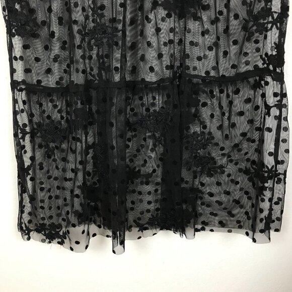 Zara Black Sheer Mesh Polka Dot/Floral Embroidery Midi Dress Size Medium - Picture 4 of 9